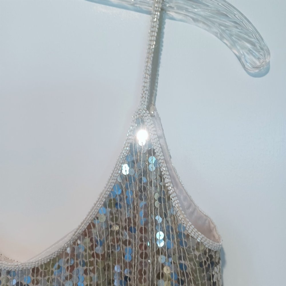 Swee Lo 100% silk silver sequin beaded camisole tank top - Picture 4 of 4